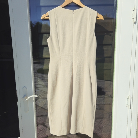 Nude minimalist dress with one shoulder ruffle knee length Calvin Klein Sz 6 021 - Picture 2 of 7